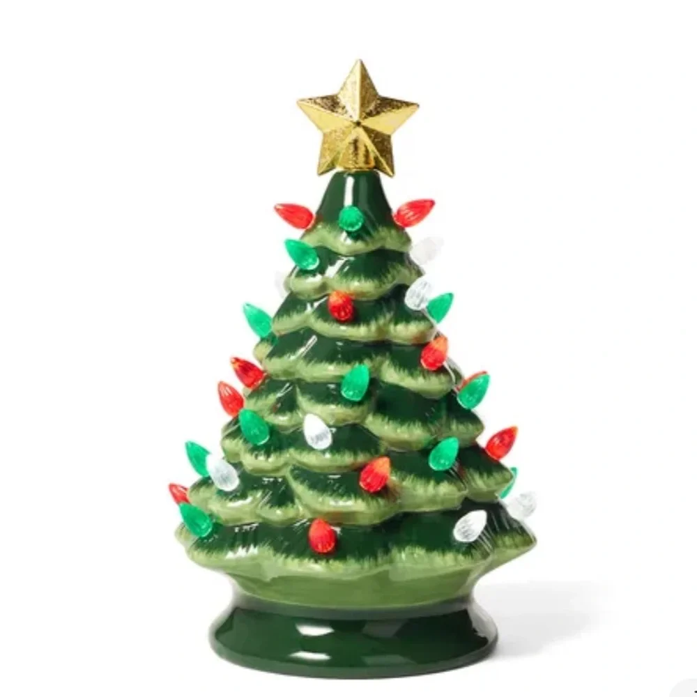 Green Ceramic Light-Up Tree with Star